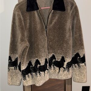VINTAGE 90s Running Horse Print Fleece Full Zip Jacket made in USA